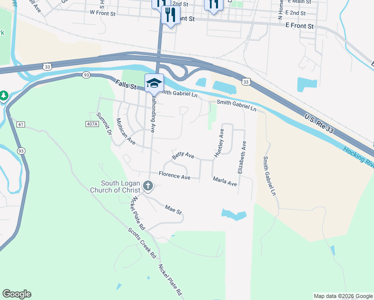map of restaurants, bars, coffee shops, grocery stores, and more near 878 Betty Avenue in Logan