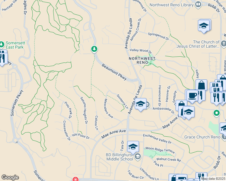 map of restaurants, bars, coffee shops, grocery stores, and more near 6801 Sonterra Lane in Reno