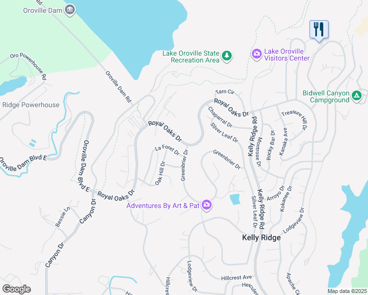 map of restaurants, bars, coffee shops, grocery stores, and more near 5020 Royal Oaks Drive in Oroville