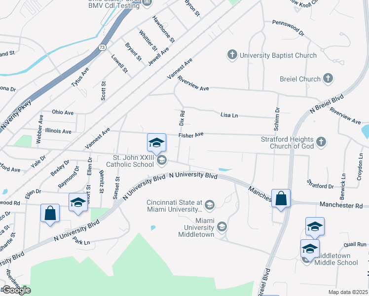 map of restaurants, bars, coffee shops, grocery stores, and more near 1615 Dix Road in Middletown