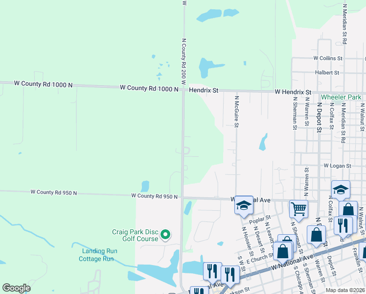 map of restaurants, bars, coffee shops, grocery stores, and more near 9743 North County Road 200 West in Brazil