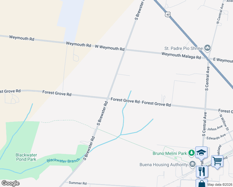 map of restaurants, bars, coffee shops, grocery stores, and more near 580 Forest Grove Road in Vineland