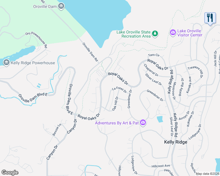 map of restaurants, bars, coffee shops, grocery stores, and more near 24 La Foret Drive in Oroville