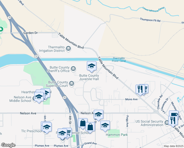 map of restaurants, bars, coffee shops, grocery stores, and more near 41 County Center Drive in Oroville