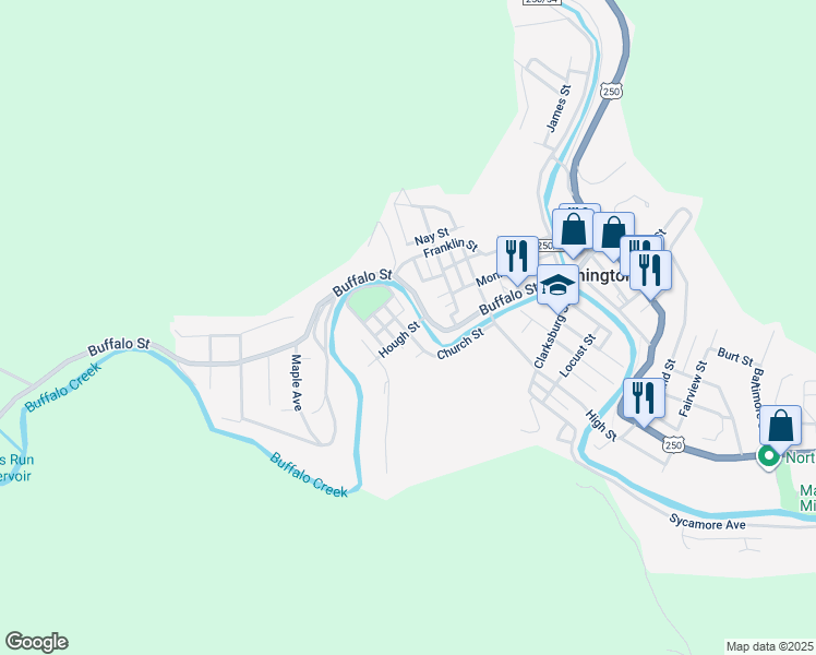 map of restaurants, bars, coffee shops, grocery stores, and more near 209 Park Dr in Mannington