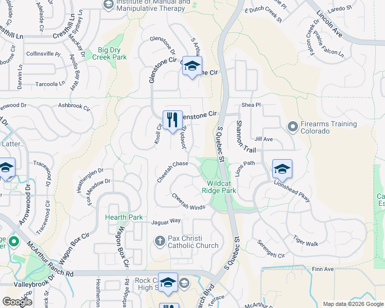 map of restaurants, bars, coffee shops, grocery stores, and more near 5932 Tom Court in Littleton