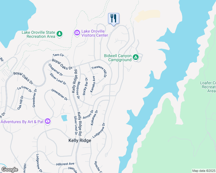 map of restaurants, bars, coffee shops, grocery stores, and more near 5470 Royal Oaks Drive in Oroville