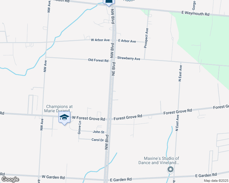 map of restaurants, bars, coffee shops, grocery stores, and more near 2983 Northeast Boulevard in Vineland
