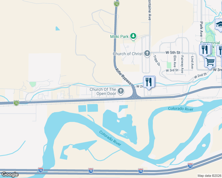 map of restaurants, bars, coffee shops, grocery stores, and more near 153 June Avenue in Rifle