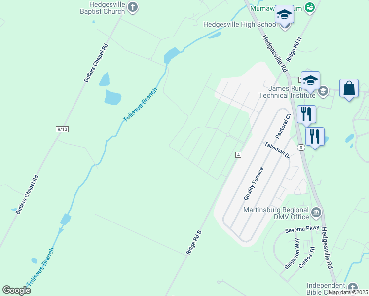 map of restaurants, bars, coffee shops, grocery stores, and more near 345 Anconas Boulevard in Martinsburg