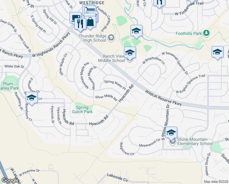 map of restaurants, bars, coffee shops, grocery stores, and more near 1682 Mountain Maple Avenue in Littleton