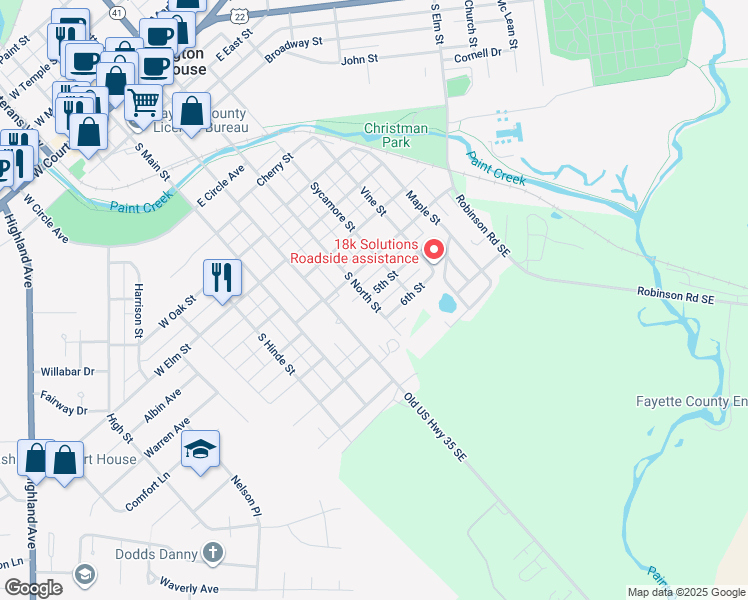 map of restaurants, bars, coffee shops, grocery stores, and more near 303 5th Street in Washington Court House