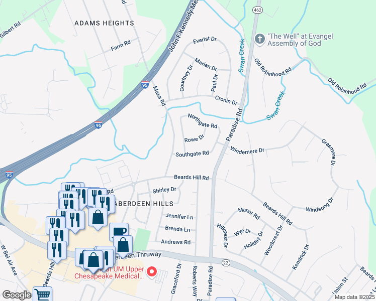 map of restaurants, bars, coffee shops, grocery stores, and more near 613 Southgate Road in Aberdeen