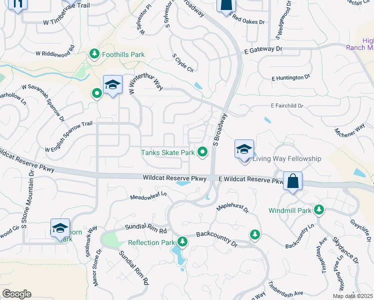 map of restaurants, bars, coffee shops, grocery stores, and more near 304 West Stellars Jay Drive in Littleton