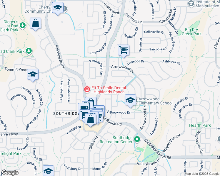 map of restaurants, bars, coffee shops, grocery stores, and more near 10327 South Ravenswood Lane in Littleton