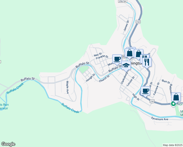 map of restaurants, bars, coffee shops, grocery stores, and more near 209 Park Dr in Mannington