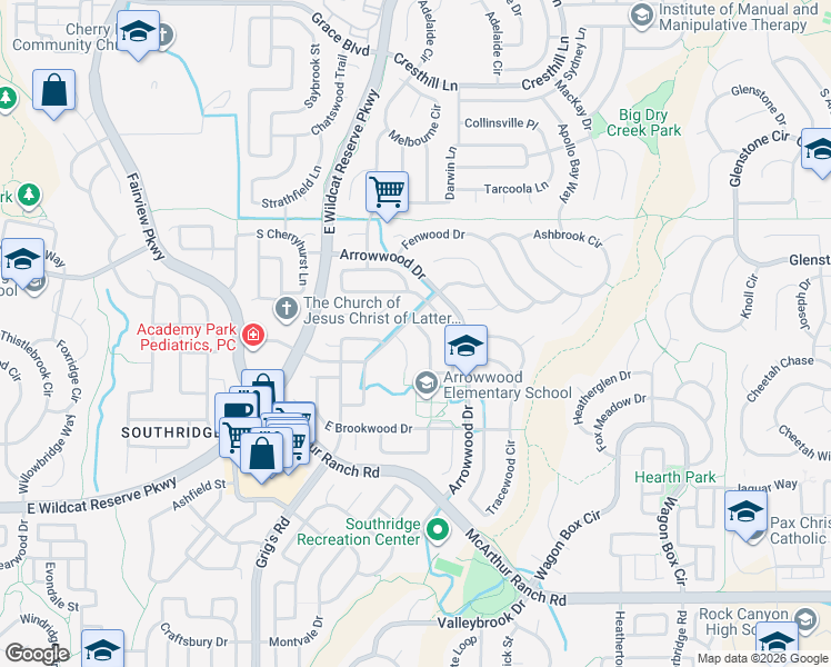map of restaurants, bars, coffee shops, grocery stores, and more near 10342 South Rotherwood Circle in Littleton