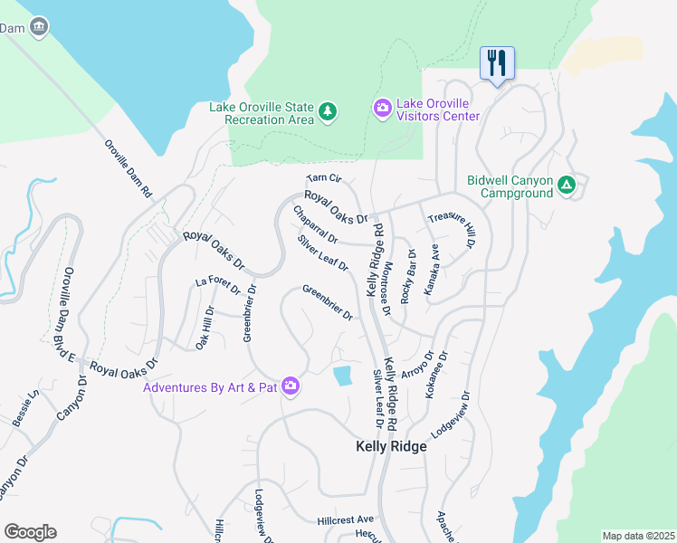 map of restaurants, bars, coffee shops, grocery stores, and more near 567 Silver Leaf Drive in Oroville