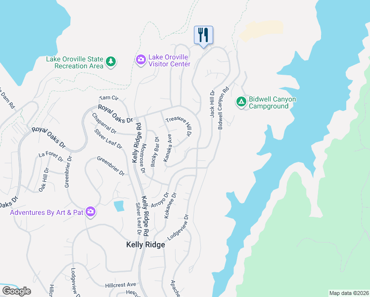 map of restaurants, bars, coffee shops, grocery stores, and more near 6020 Kanaka Avenue in Oroville
