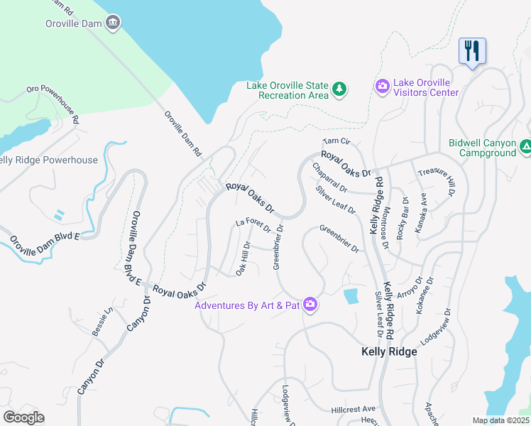 map of restaurants, bars, coffee shops, grocery stores, and more near 5002 Royal Oaks Drive in Oroville