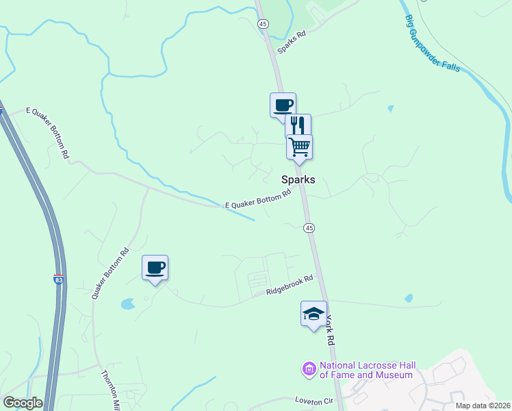 map of restaurants, bars, coffee shops, grocery stores, and more near 901 East Quaker Bottom Road in Sparks Glencoe