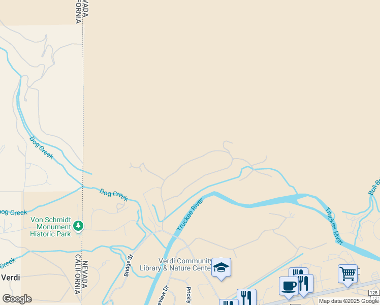 map of restaurants, bars, coffee shops, grocery stores, and more near 305 Riverdale Circle in Verdi