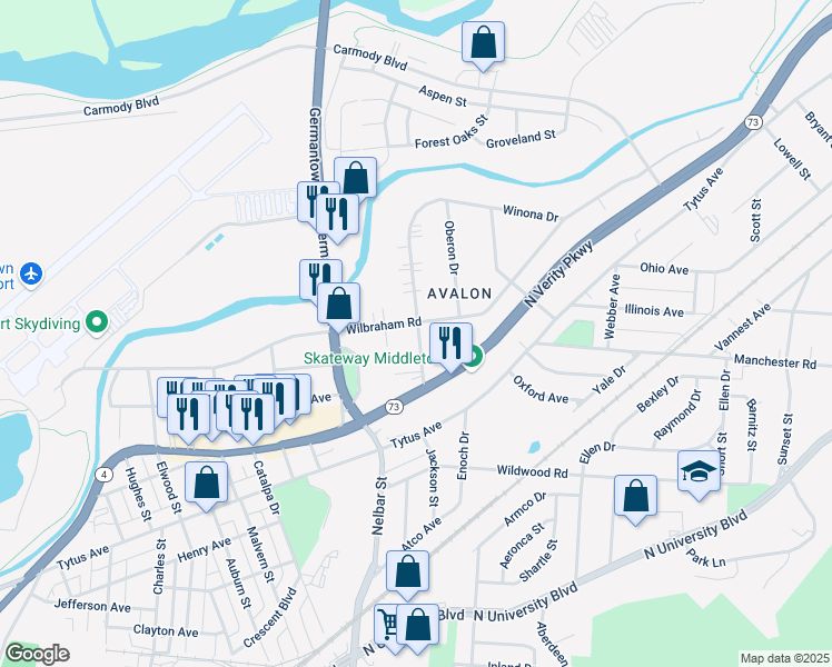 map of restaurants, bars, coffee shops, grocery stores, and more near 2460 Wilbraham Road in Middletown