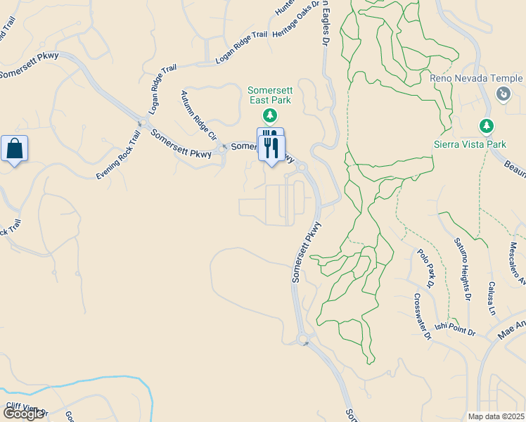 map of restaurants, bars, coffee shops, grocery stores, and more near 1641 Sawtooth Trail in Reno