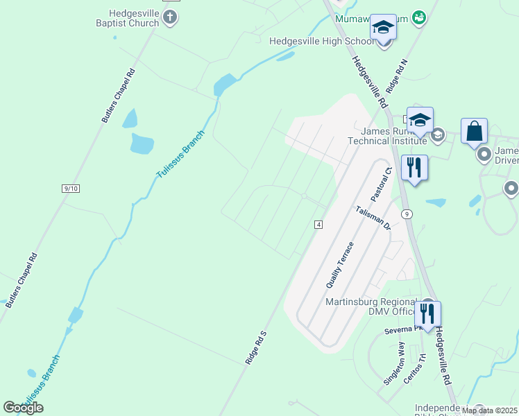 map of restaurants, bars, coffee shops, grocery stores, and more near 342 Anconas Boulevard in Martinsburg
