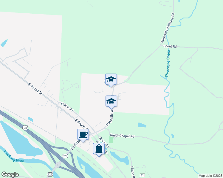 map of restaurants, bars, coffee shops, grocery stores, and more near 13495 Maysville-Williams Road in Logan
