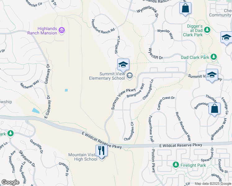 map of restaurants, bars, coffee shops, grocery stores, and more near 10141 Summit View Pointe in Littleton