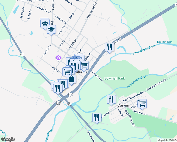 map of restaurants, bars, coffee shops, grocery stores, and more near 15 North Street in Waynesville