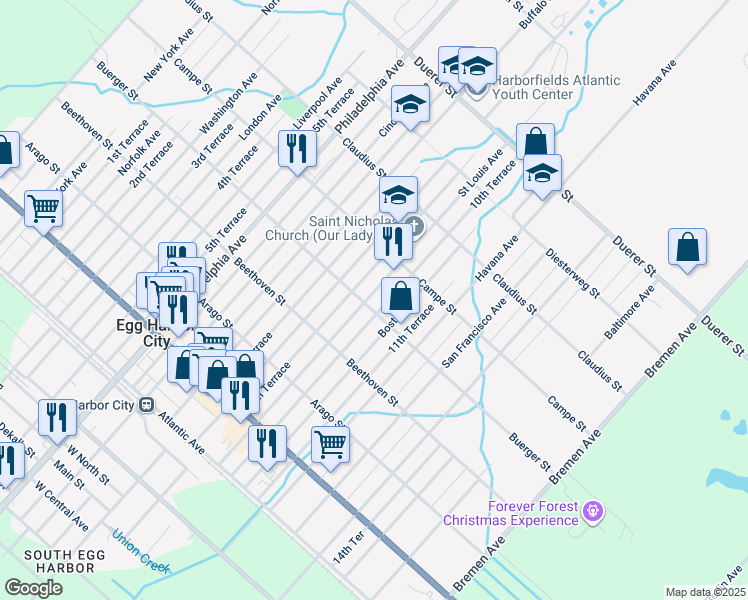 map of restaurants, bars, coffee shops, grocery stores, and more near 358 Saint Louis Avenue in Egg Harbor City