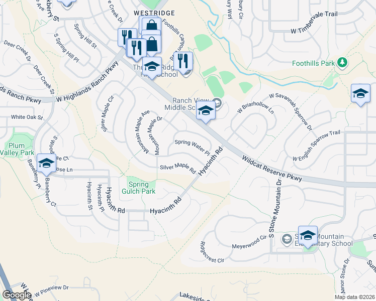map of restaurants, bars, coffee shops, grocery stores, and more near 1682 Mountain Maple Avenue in Littleton