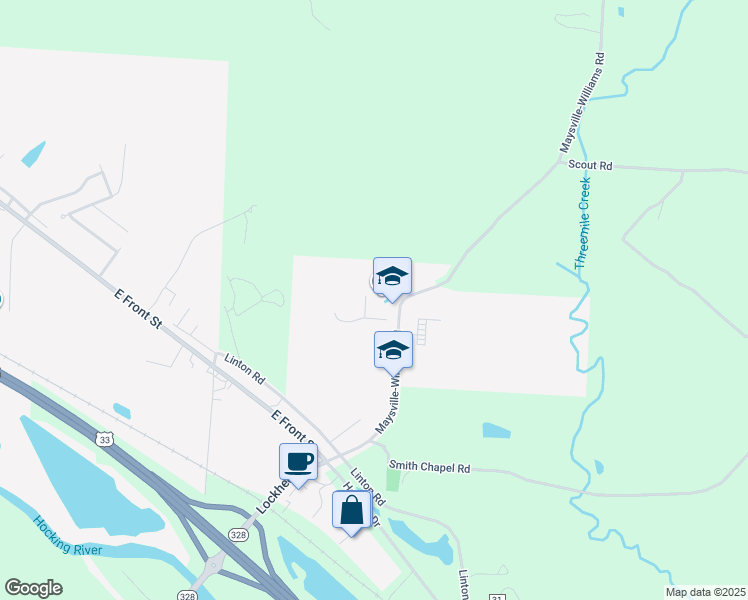 map of restaurants, bars, coffee shops, grocery stores, and more near 13495 Maysville-Williams Road in Logan