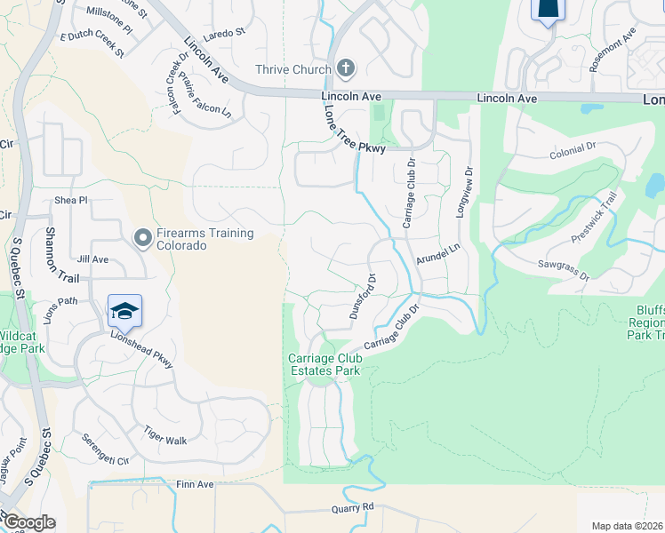 map of restaurants, bars, coffee shops, grocery stores, and more near 7451 Pirlot Place in Lone Tree
