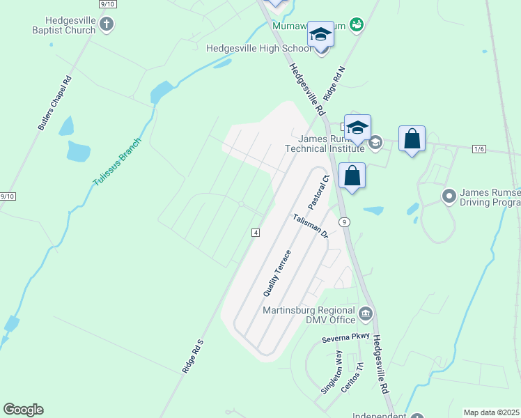 map of restaurants, bars, coffee shops, grocery stores, and more near 265 Pochards Court in Martinsburg