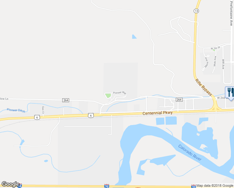 map of restaurants, bars, coffee shops, grocery stores, and more near 2455 Pioneer Way in Rifle