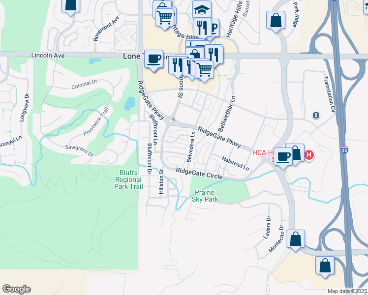 map of restaurants, bars, coffee shops, grocery stores, and more near 9258 Grafton Drive in Lone Tree