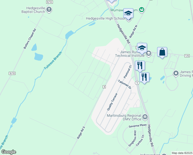 map of restaurants, bars, coffee shops, grocery stores, and more near 248 Aylesbury Lane in Martinsburg