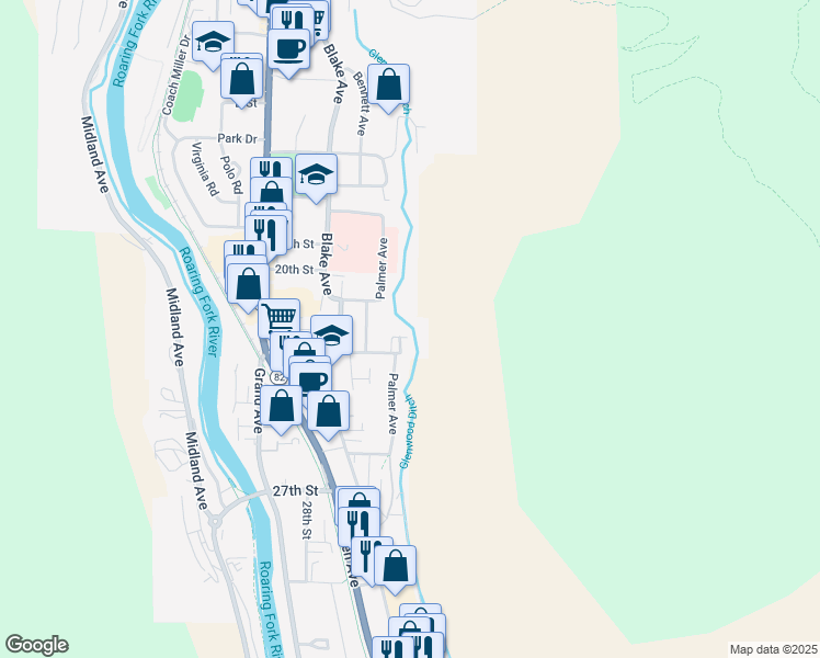 map of restaurants, bars, coffee shops, grocery stores, and more near 2100 Bennett Avenue in Glenwood Springs