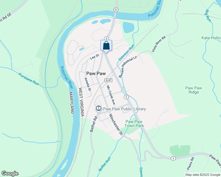map of restaurants, bars, coffee shops, grocery stores, and more near Maryland 51 in Allegany County