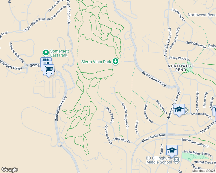 map of restaurants, bars, coffee shops, grocery stores, and more near 7141 Sunriver Court in Reno