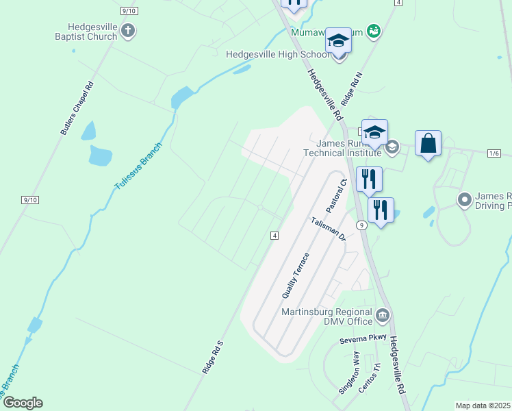map of restaurants, bars, coffee shops, grocery stores, and more near 345 Anconas Boulevard in Martinsburg