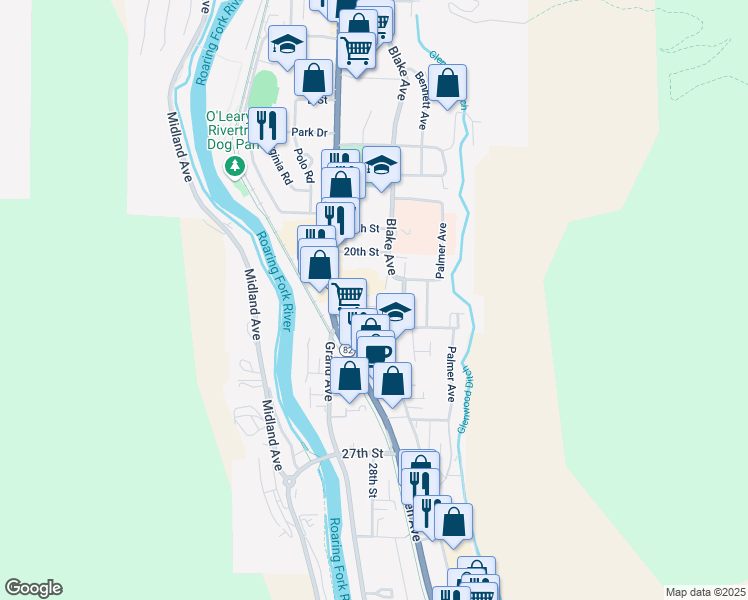 map of restaurants, bars, coffee shops, grocery stores, and more near 415 22nd Lane in Glenwood Springs