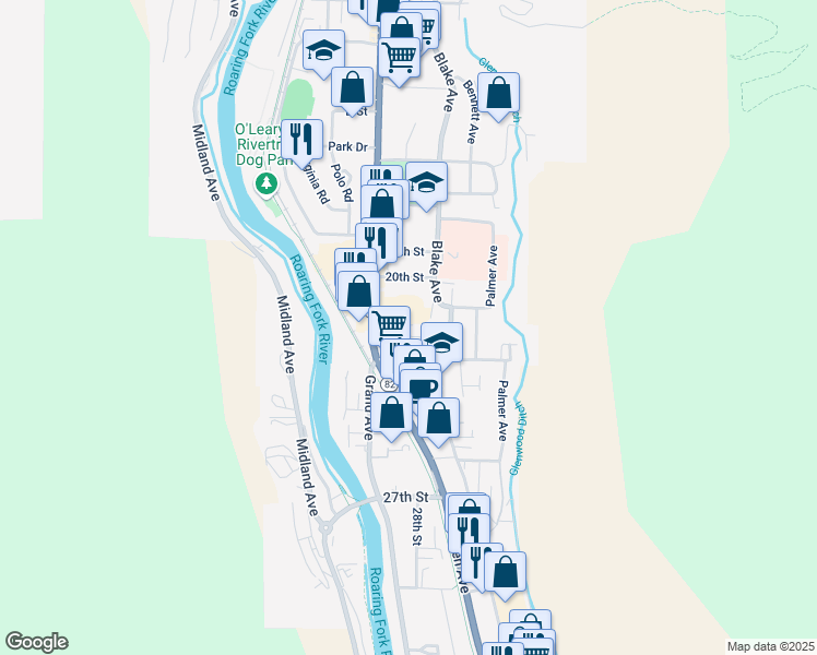 map of restaurants, bars, coffee shops, grocery stores, and more near 415 22nd Ln in Glenwood Springs
