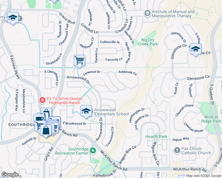 map of restaurants, bars, coffee shops, grocery stores, and more near 4915 Waldenwood Drive in Littleton