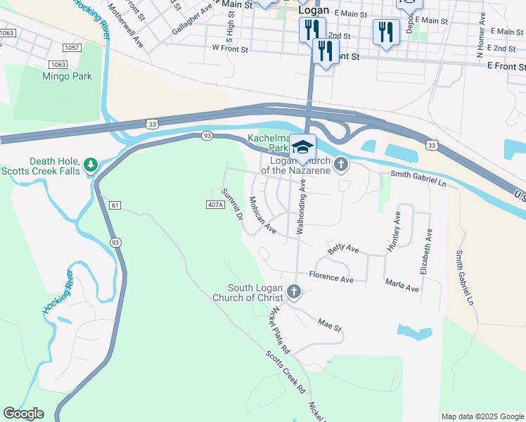map of restaurants, bars, coffee shops, grocery stores, and more near 773 Wyandotte Avenue in Logan