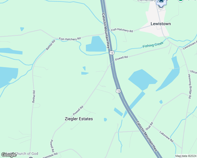 map of restaurants, bars, coffee shops, grocery stores, and more near 10814 Powell Road in Thurmont