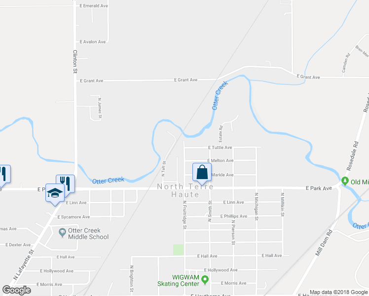 map of restaurants, bars, coffee shops, grocery stores, and more near 3701 East Tuttle Avenue in North Terre Haute